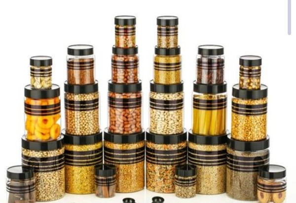 Multipurpose Unbreakable Plastic Printed Black Line Airtight Container Set Masala - Free Size