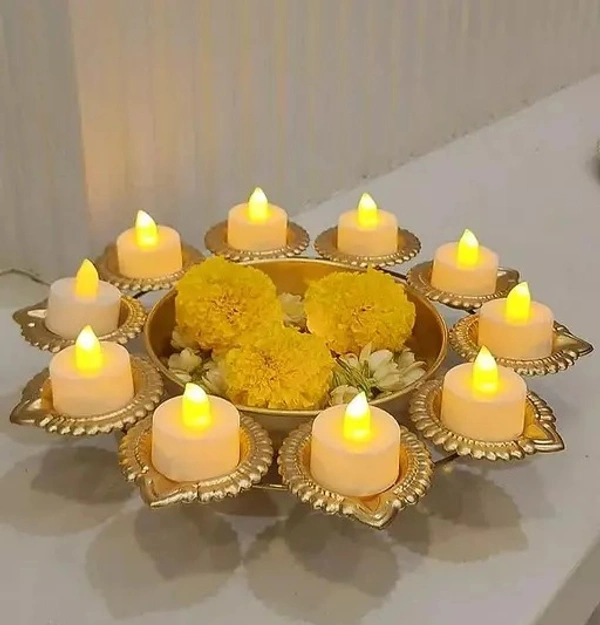  Decorative Metal Diya ( 10X2X10 inch )Traditional Diya Urli Tealight Holder Golden Bowl for Floating Flowers and Tea Light Candles Home,Office and Table Decor Special - Free Size