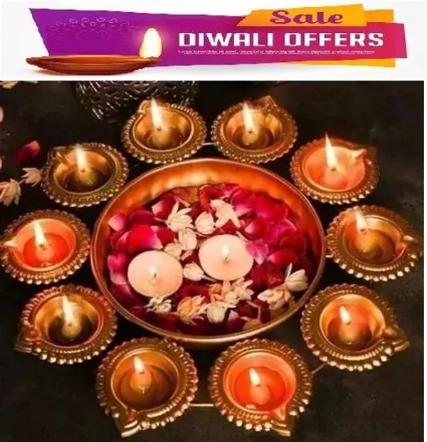 Flower Shape Diya Decorative Urli Bowl Rangoli Diya Diwali Offer - Free Size