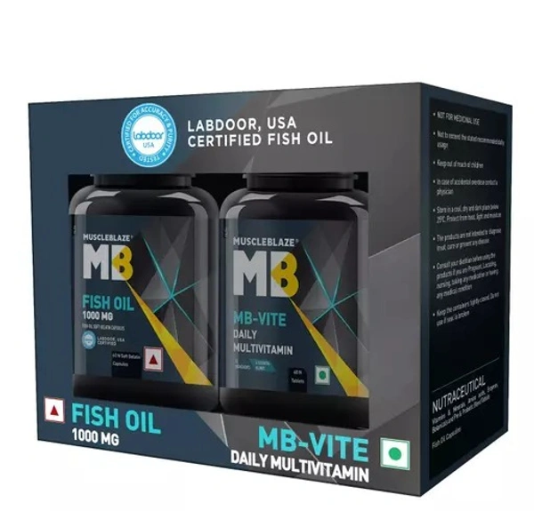 MB-Vite Multivitamin with Immunity Boosters and Digestive Enzymes, 60 Tablets with 3 Fish Oil 1000 mg, 60 Capsules (Combo Pack)