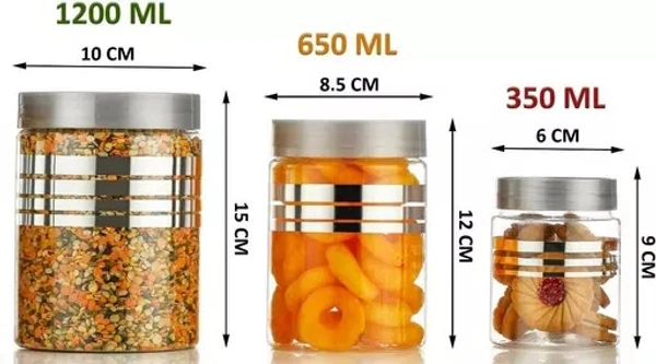 Roseleaf New Printed Silver Line Unbreakable Kitchen Plastic Storage Containers Combo Set With Spoon - 350 ml, 650 ml, 1200 ml Plastic Grocery Container (Pack of 12, Silver)