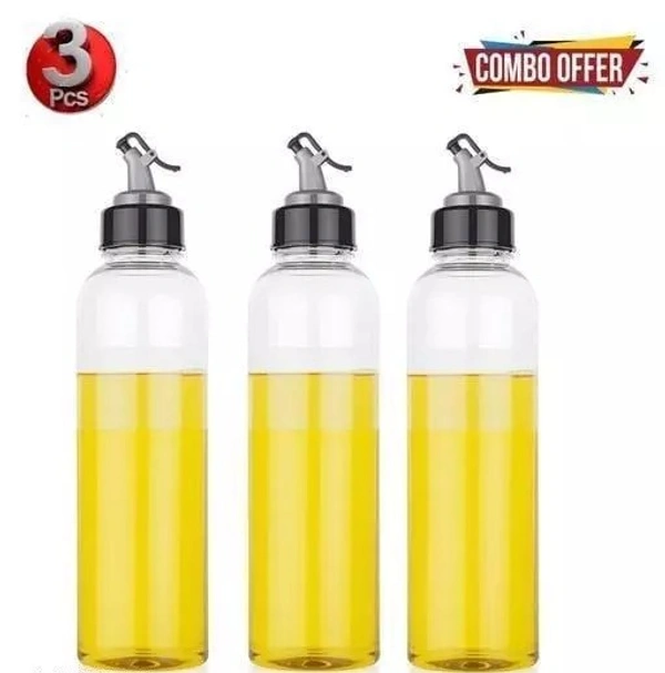 Food-Grade Plastic 1 litres Oil Dispenser/Pour for Cooking, Easy Flow Oil and Vinegar Bottle, Liquid Dispenser, Transparent, Unbreakable Pack oF 3 PSC - 