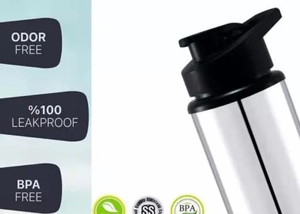 Stainless Steel Sports Water Bottles Single Wall BPA Free & Leak Proof Cap and Steel Bottle silver, Steel fridge Bottle, Water Bottle 1000ml(1 litre)Approx, Pack of 2 - Free Size