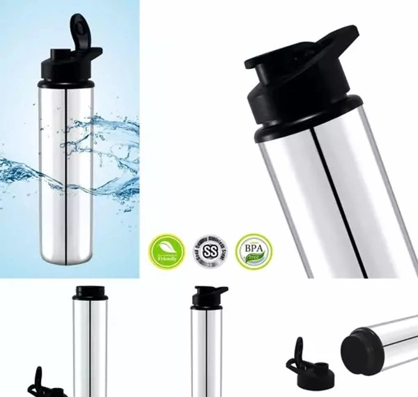 Stainless Steel Sports Water Bottles Single Wall BPA Free & Leak Proof Cap and Steel Bottle silver, Steel fridge Bottle, Water Bottle 1000ml(1 litre)Approx, Pack of 1 - 1Ltr