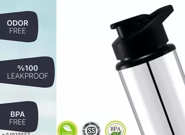 Stainless Steel Sports Water Bottles Single Wall BPA Free & Leak Proof Cap and Steel Bottle silver, Steel fridge Bottle, Water Bottle 1000ml(1 litre)Approx, Pack of 1 - 1Ltr