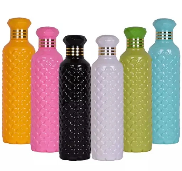 HOMIZE Pinapple Pattern Colorful Plastic Water Bottle Combo for Fridge, for Home, Office, Gym & School Boy 1000 ml Bottle (Pack of 5, Colorful, White, Plastic) - 1000ML