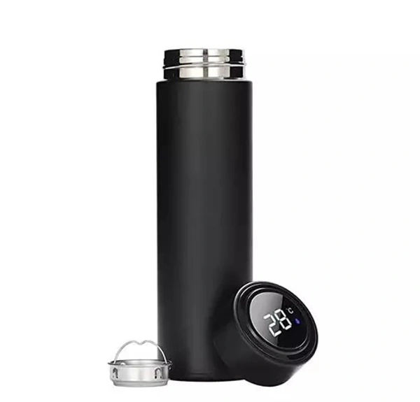 Stainless Steel Sports Water Bottle with LED Temperature Display, Double Wall Vacuum Insulated Water Bottle, Stay Hot for 24 Hrs, Cold for 24 Hrs (Pure black)