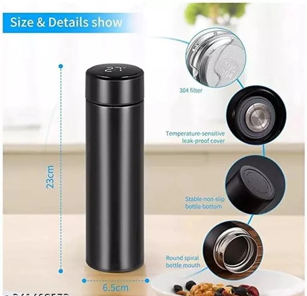 Stainless Steel Sports Water Bottle with LED Temperature Display, Double Wall Vacuum Insulated Water Bottle, Stay Hot for 24 Hrs, Cold for 24 Hrs (Pure black)
