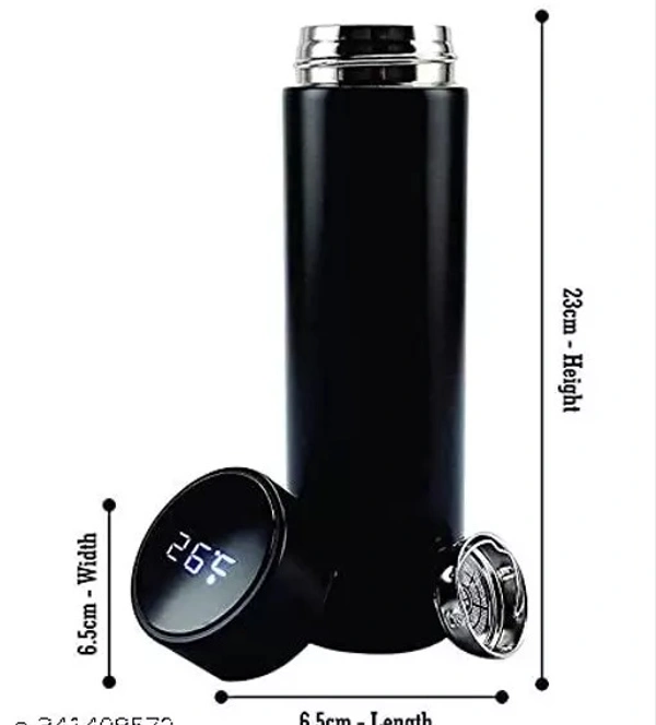 Stainless Steel Sports Water Bottle with LED Temperature Display, Double Wall Vacuum Insulated Water Bottle, Stay Hot for 24 Hrs, Cold for 24 Hrs (Pure black)