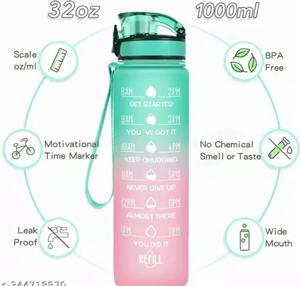 Nymbus 1000ml Water Bottle, Leakproof BPA & Toxic Free, Motivational Water Bottle with Times to Drink and Straw, Fitness Sports Water Bottle with Strap for Office, Gym, Outdoor Sports - 1000ML