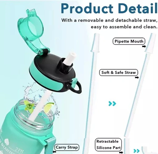 Nymbus 1000ml Water Bottle, Leakproof BPA & Toxic Free, Motivational Water Bottle with Times to Drink and Straw, Fitness Sports Water Bottle with Strap for Office, Gym, Outdoor Sports - 1000ML
