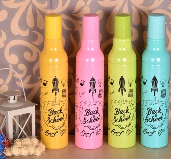 Plastic Water Bottle 500ml Capacity for Kids, Schoool, Travel, Colorful Design and Pattern Bottles, 4 Piece Combo Set - 500ML