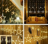12 Stars 108 Led Curtain String Lights Window Curtain Lights with 8 Flashing Modes of Decoration for Diwali, Christmas, Wedding, Party, Home, Patio Lawn (Star Warm White) - 
