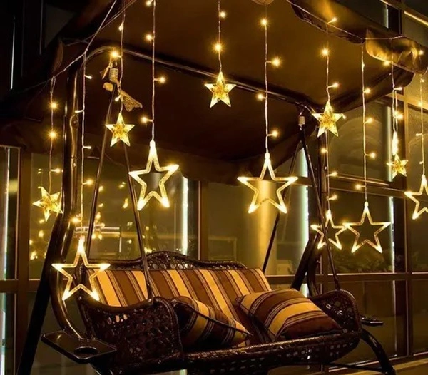 12 Stars 108 Led Curtain String Lights Window Curtain Lights with 8 Flashing Modes of Decoration for Diwali, Christmas, Wedding, Party, Home, Patio Lawn (Star Warm White) - 