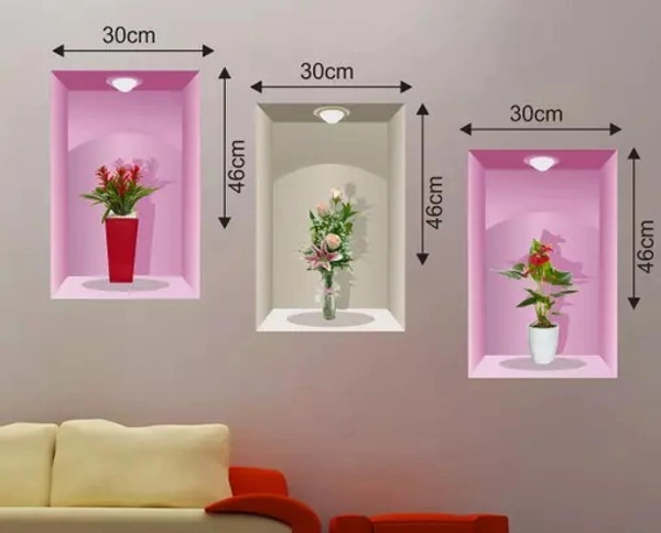Sticker Hub 3 Pieces 3D Beautiful Decal Flower Pot Design