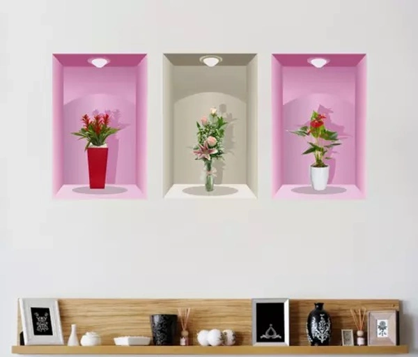 Sticker Hub 3 Pieces 3D Beautiful Decal Flower Pot Design