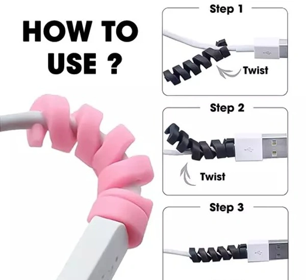 Spiral Charger 4 Pcs Cable Protector Data Cable Saver Charging Cord Protective Cable Cover Headphone MacBook Laptop Earphone Cell Phone Set of 1 - Free Size