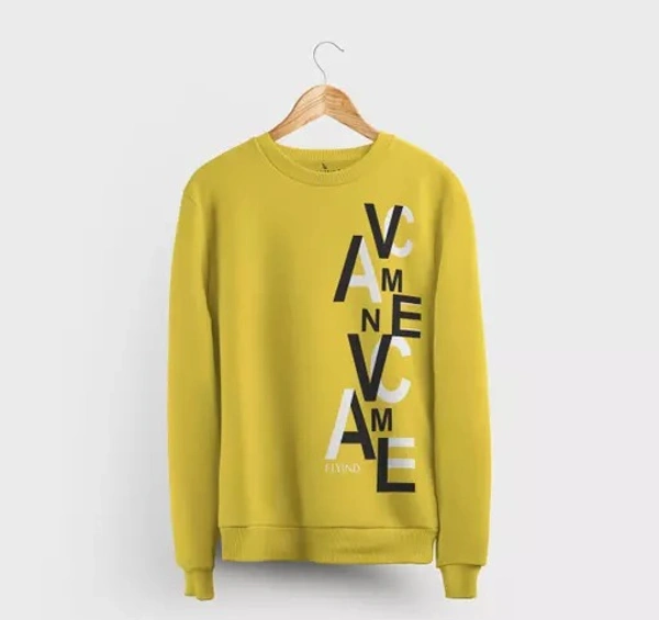 FLYIND VOGUE OUTFIT Men's Typograhic Print Round Neck Yellow Sweatshirts - L