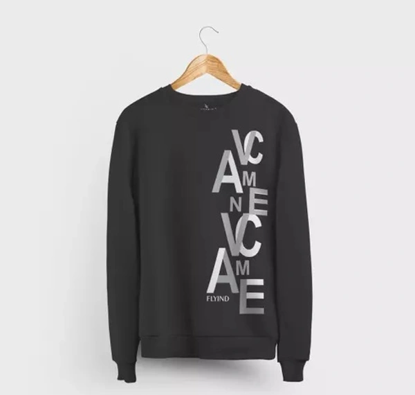 FLYIND VOGUE OUTFIT Men's Typograhic Print Round Neck Black Sweatshirts - XL
