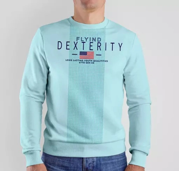 FLYIND VOGUE OUTFIT Men's Graphic Round Neck Blue Sweatshirts - M