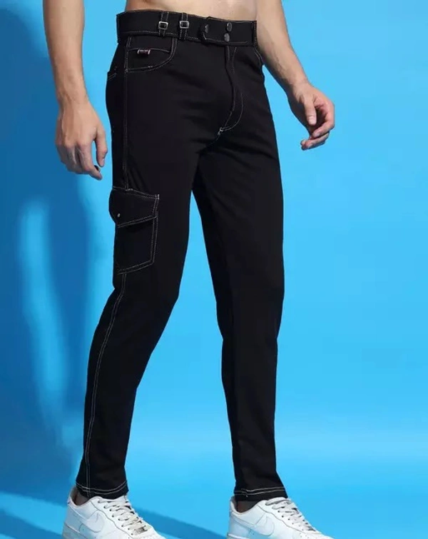 Lycra Stretchable Formal Pants For Men | Stylish Slim Fit Men's Wear Trousers for Office or Party | Men's Fashion Dress Trouser Pant (Black) - 28
