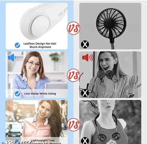 KO Super Portable Neck Fan, Personal Mini USB Charging Bladeless Neck Fan Handsfree Neckband Hanging Fans, Wearable Necklace for Camping Hiking Outdoor,Travel,Kitchen Multi Colour {White,Blue,Black,Pink,Green} - Free Size