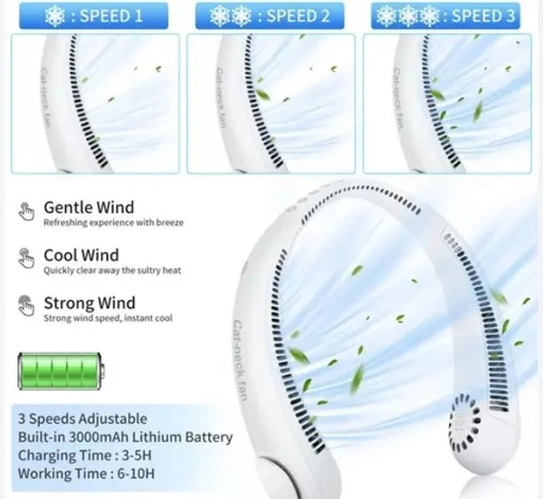 KO Super Portable Neck Fan, Personal Mini USB Charging Bladeless Neck Fan Handsfree Neckband Hanging Fans, Wearable Necklace for Camping Hiking Outdoor,Travel,Kitchen Multi Colour {White,Blue,Black,Pink,Green} - Free Size