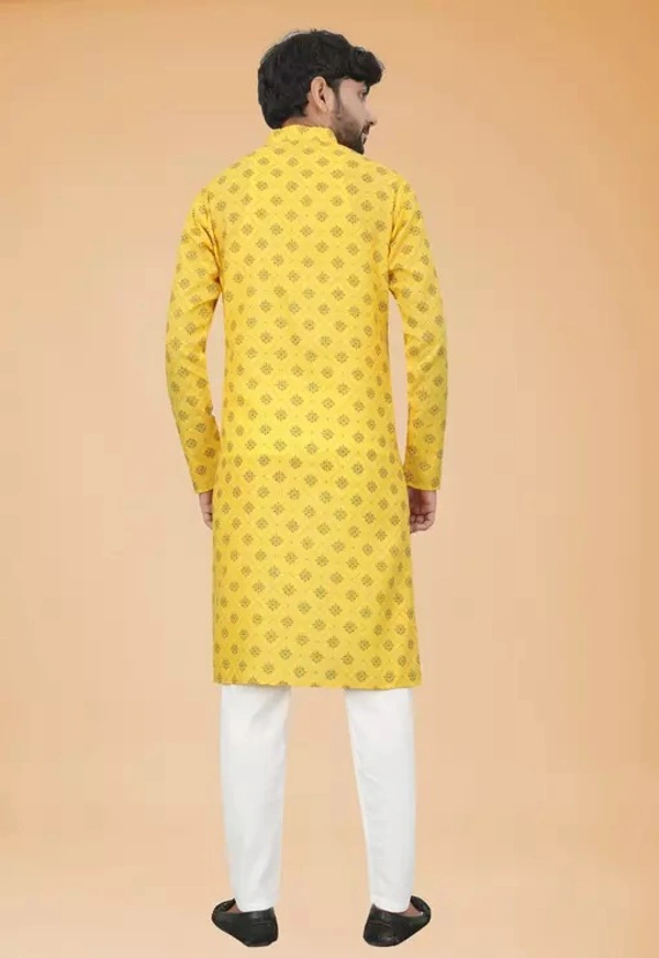 Men Printed Pure Cotton Straight Kurta (Yellow & Orange) (Only Kurta) - XS