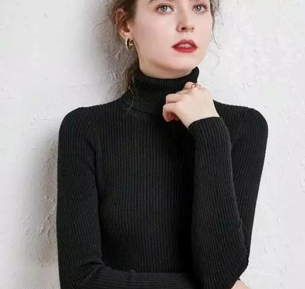 Women's Solid Cotton High Neck Full Sleeve Casual SweaterBest For Winter.Best winter sweaters.Best For winter.Winter Sweaters.Winter wear. | - L