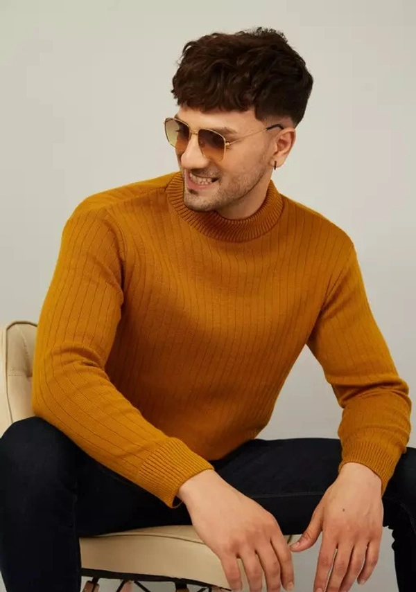 Kvetoo Men High Neck Full Sleeve Sweaters Mustard - L