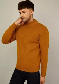 Kvetoo Men High Neck Full Sleeve Sweaters Mustard - L