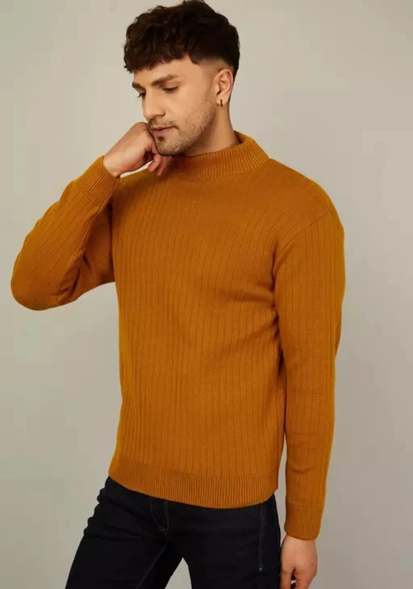Kvetoo Men High Neck Full Sleeve Sweaters Mustard - L