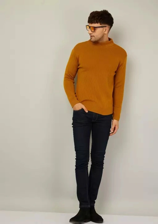 Kvetoo Men High Neck Full Sleeve Sweaters Mustard - L