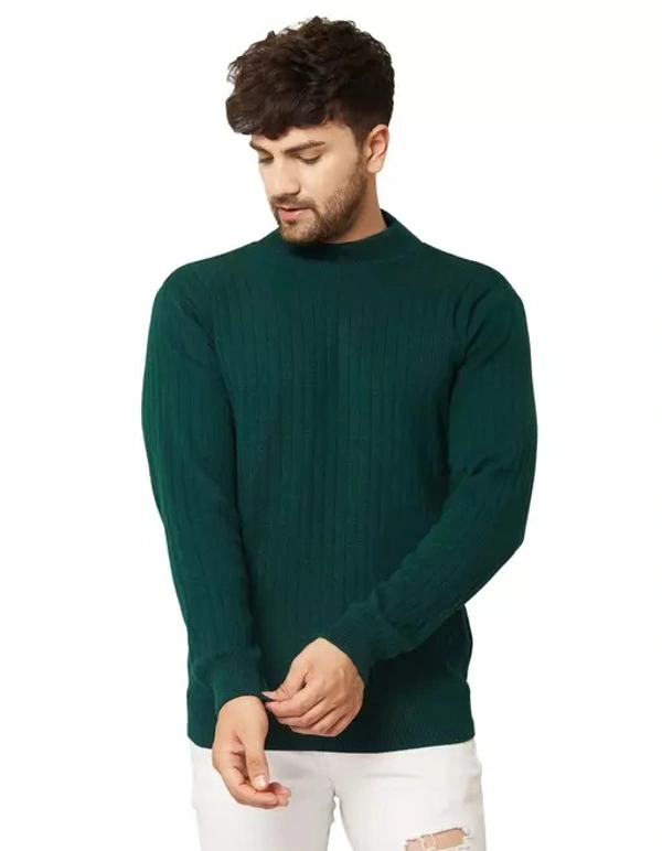 Men High Neck Bottle Green Sweater - L
