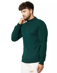 Men High Neck Bottle Green Sweater - L