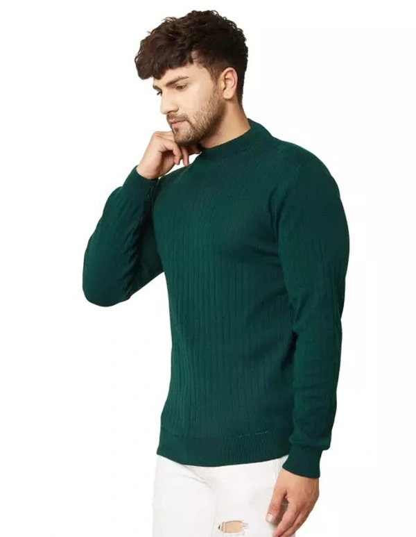 Men High Neck Bottle Green Sweater - L