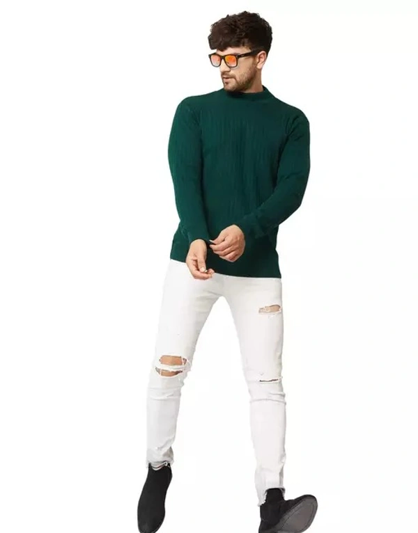 Men High Neck Bottle Green Sweater - L