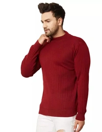 Men High Neck Maroon Sweater - XL
