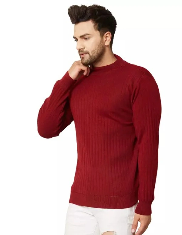 Men High Neck Maroon Sweater - XL