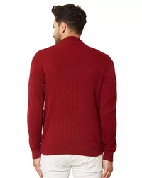 Men High Neck Maroon Sweater - XL
