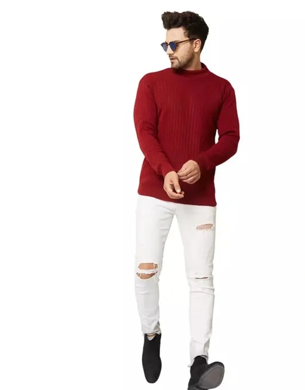Men High Neck Maroon Sweater - XL