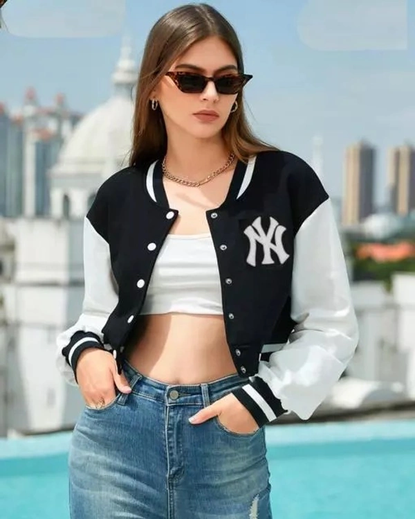 Women Solid Long Sleeve Cotton Jacket (Black) - M
