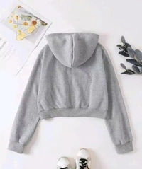 Grey Colour Crop Sweatshirt Hoodie Jacket - L