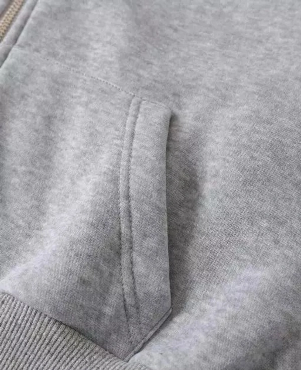 Grey Colour Crop Sweatshirt Hoodie Jacket - L