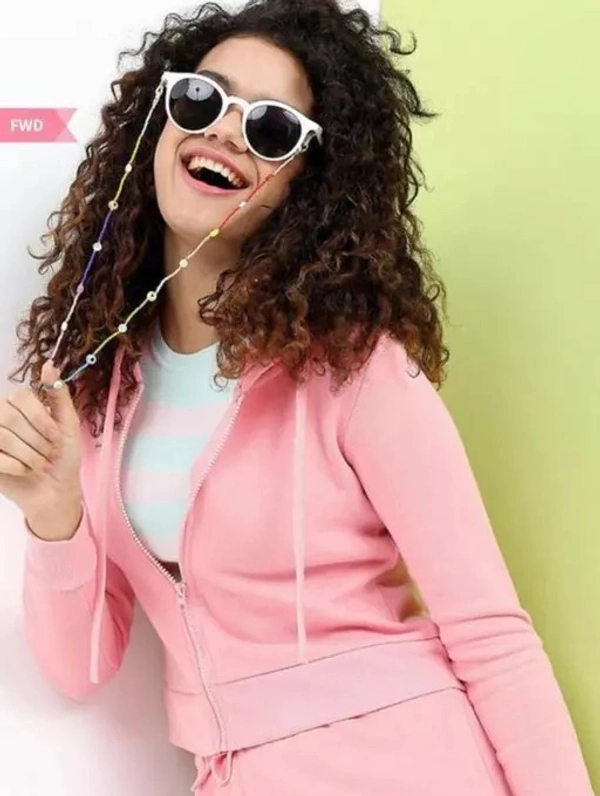 Peach Colour Crop Sweatshirt Hoodie Jacket - XL