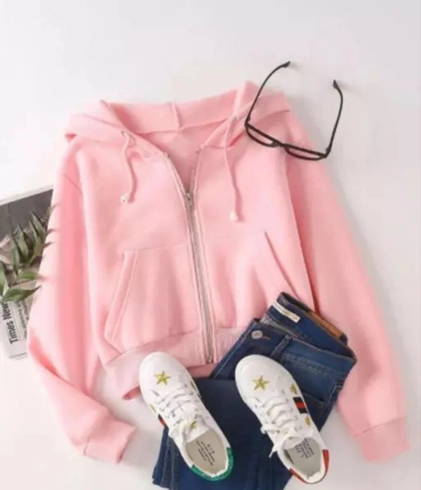 Peach Colour Crop Sweatshirt Hoodie Jacket - XL