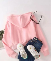 Peach Colour Crop Sweatshirt Hoodie Jacket - XL