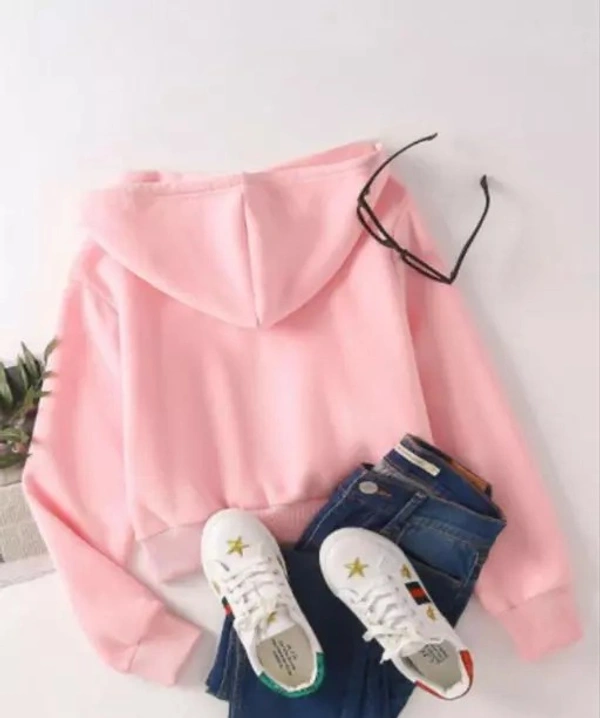Peach Colour Crop Sweatshirt Hoodie Jacket - XL