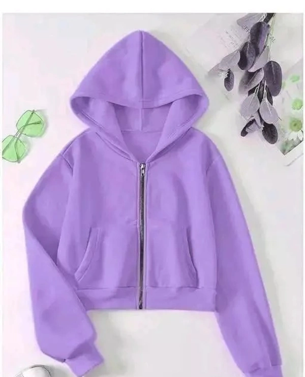 Lavender Colour Crop Sweatshirt Hoodie Jacket - L
