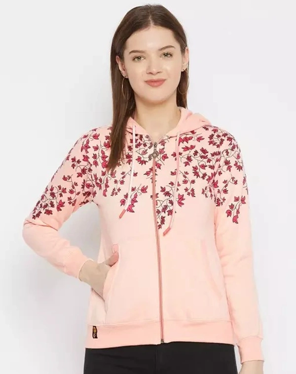 Women's Peach Printed Hooded Sweatshirt - XL